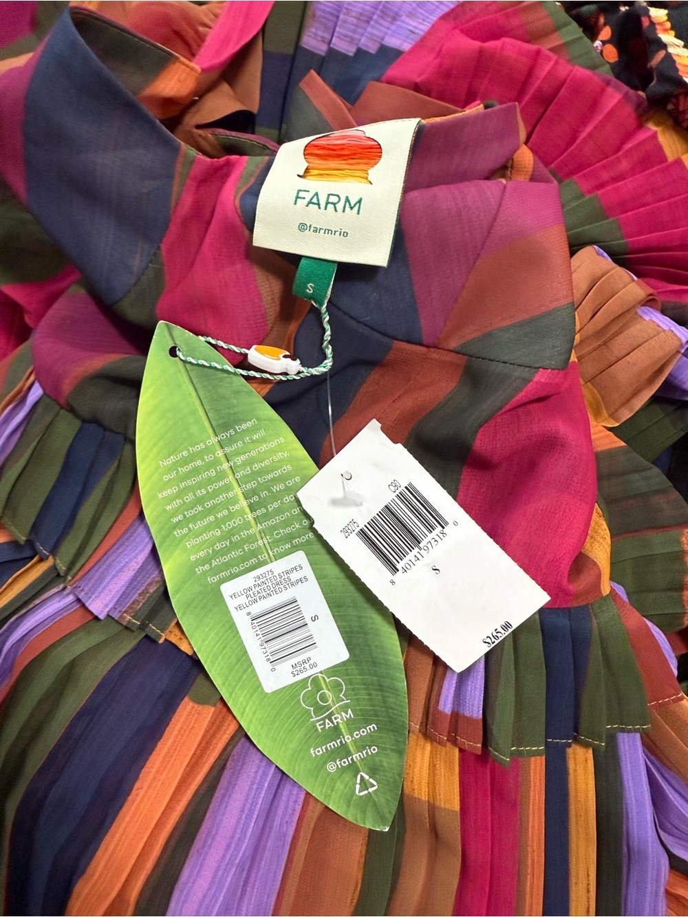 Farm Rio NWT Striped Pleated Midi Dress - Picture 4 of 5